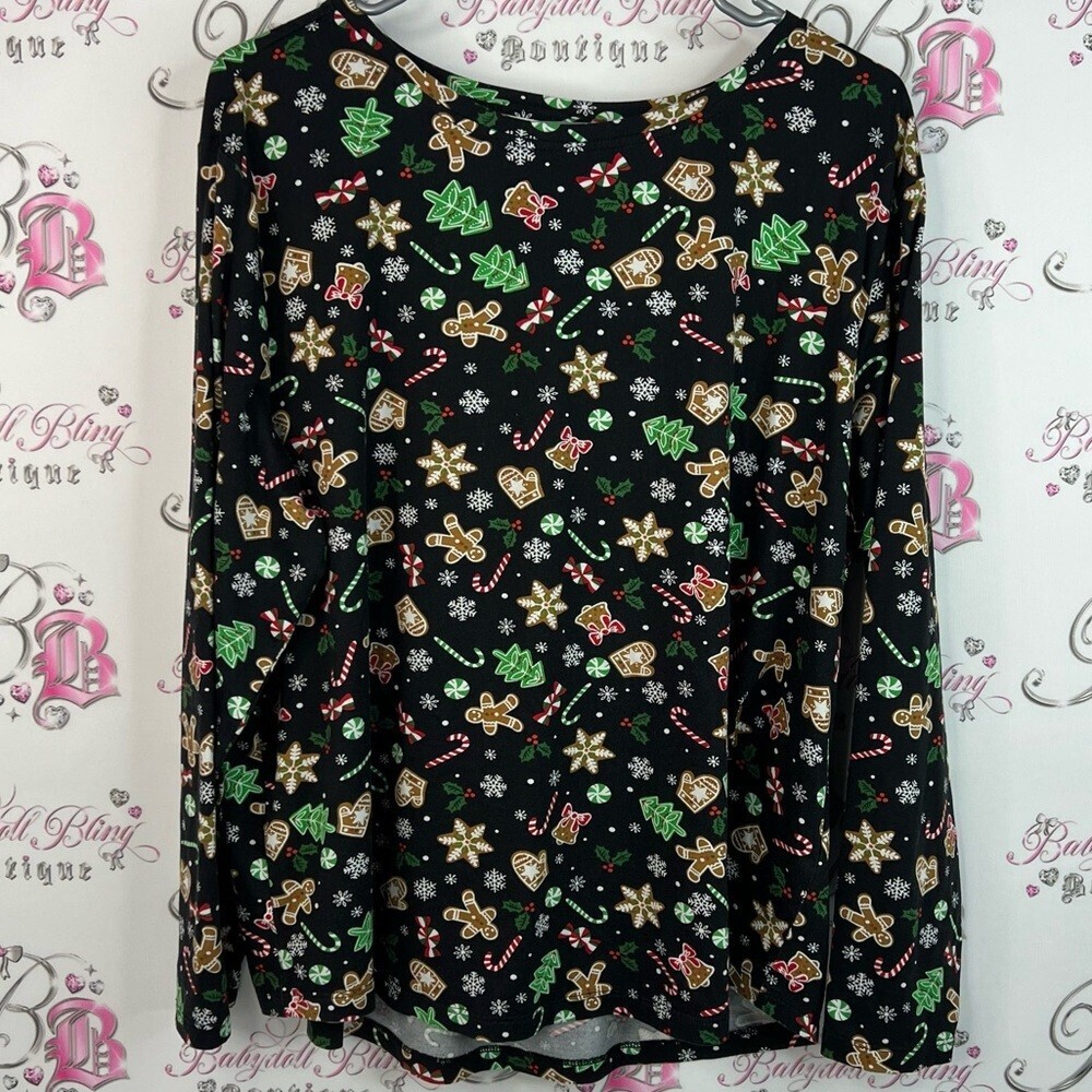 Ricki's long sleeve Christmas theme top candy Black Gingerbread Long Sleeve Top